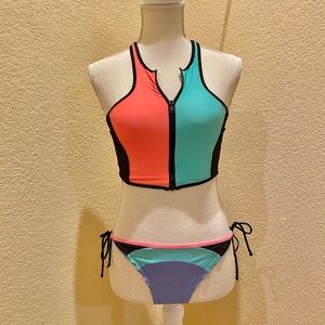 Retro Body Glove, Full Front Zip Bikini Top S